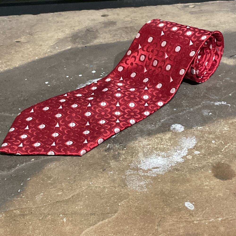Kai Long 100% Silk Tie Dragon Red With Crescent Moon Patterns